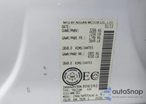 2013 Nissan Titan Pro-4X/S/Sl/Sv из США, поврежденный, VIN 1N6AA0EC9DN306592